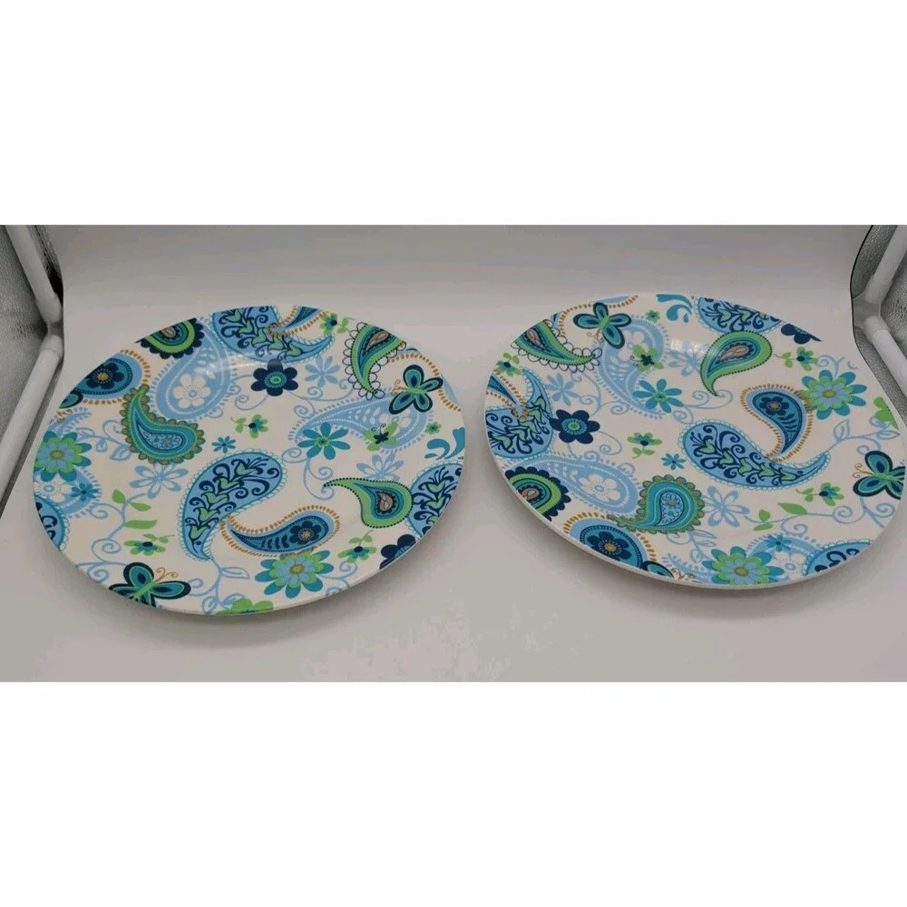 2 Royal Norfolk Blue Green Butterfly Paisley Floral Design Dinner Plate 10” Boho